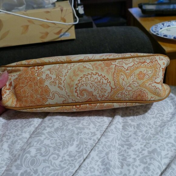 BANANA REPUBLIC Pink/Coral Cotton w/Leather Trim Zippered Small Handbag/Purse - Picture 5 of 16